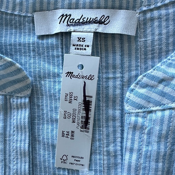 NEW MADEWELL Pleated Splitneck Mini Shirtdress Blue & White Multi Stripe Size XS - Picture 8 of 9